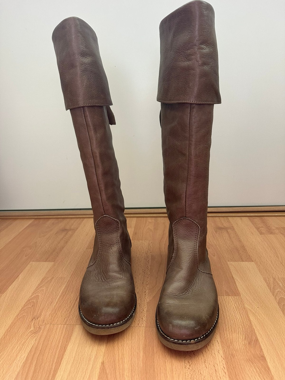 Bruine leren zomerlaarzen, Kleding | Dames, Schoenen, Verzenden, Gedragen, Bruin, Hoge laarzen