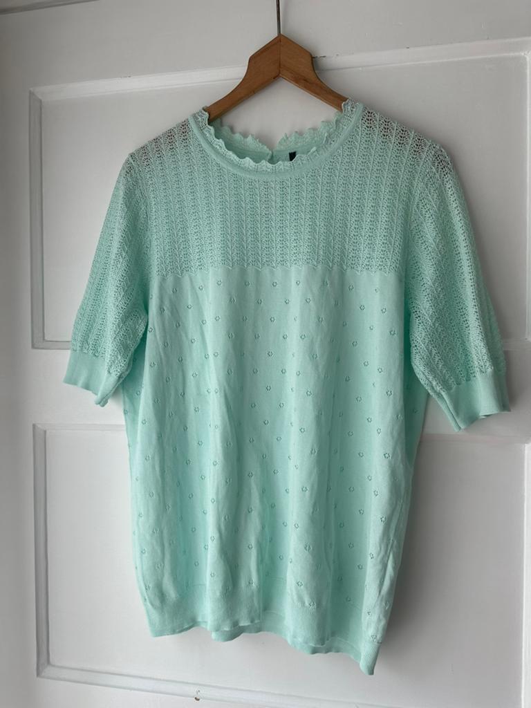 Prachtig mintgroen ajour gebreid truitje top Esprit L 40 42, Ophalen of Verzenden, Zo goed als nieuw, Groen