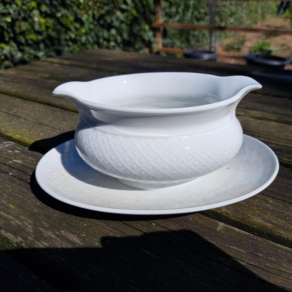 Witte sauskom met schotel, Ophalen, Porselein, Overige stijlen, Kom(men)
