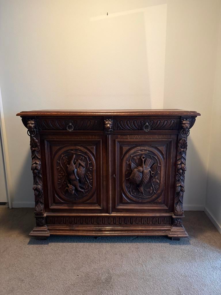 Antiek eiken jachtbuffet Renaissance Revival (ca. 1880-1920), Ophalen