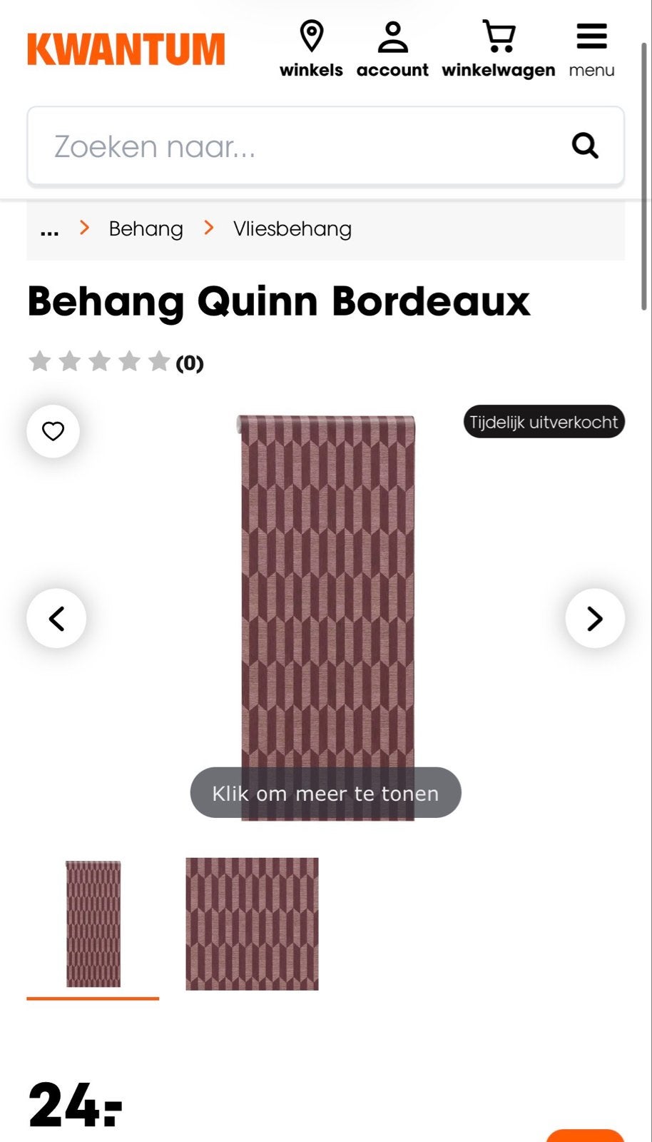 Behang Quinn Bordeaux - 2 rollen over, kan niet meer terug, Ophalen of Verzenden, Minder dan 10 m², Bruin