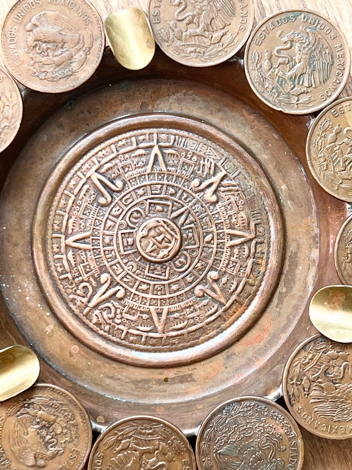 Vintage Mexicaanse Azteekse Kalender Munt Schaal, Ophalen of Verzenden