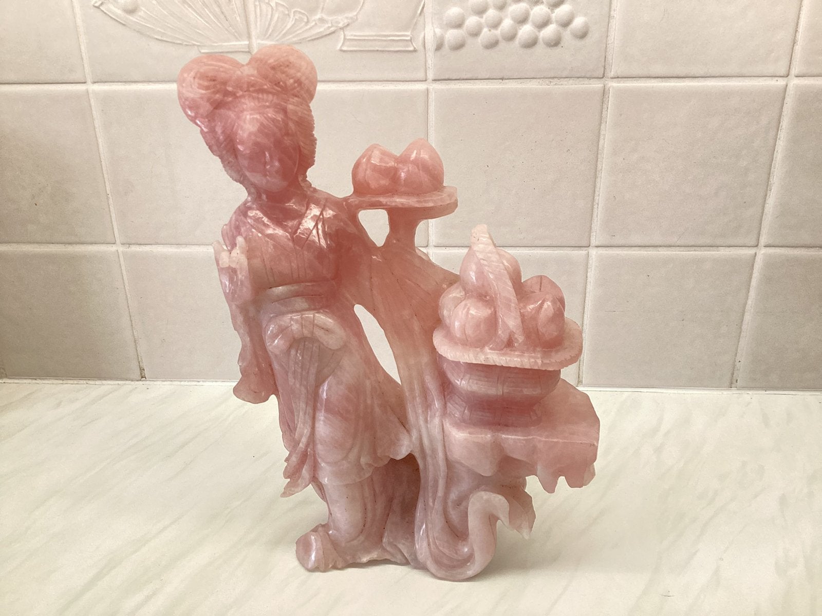 Chinese rozenkwarts dame met perziken, Antiek en Kunst, Ophalen of Verzenden