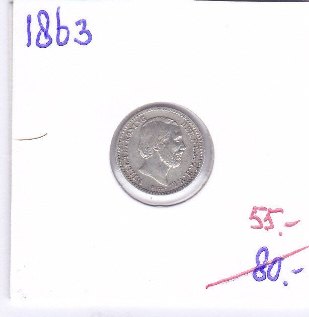 10 cent 1863 Willem 3 van 80 euro voor 55 euro, Koning Willem III, Zilver, Ophalen of Verzenden, 10 cent