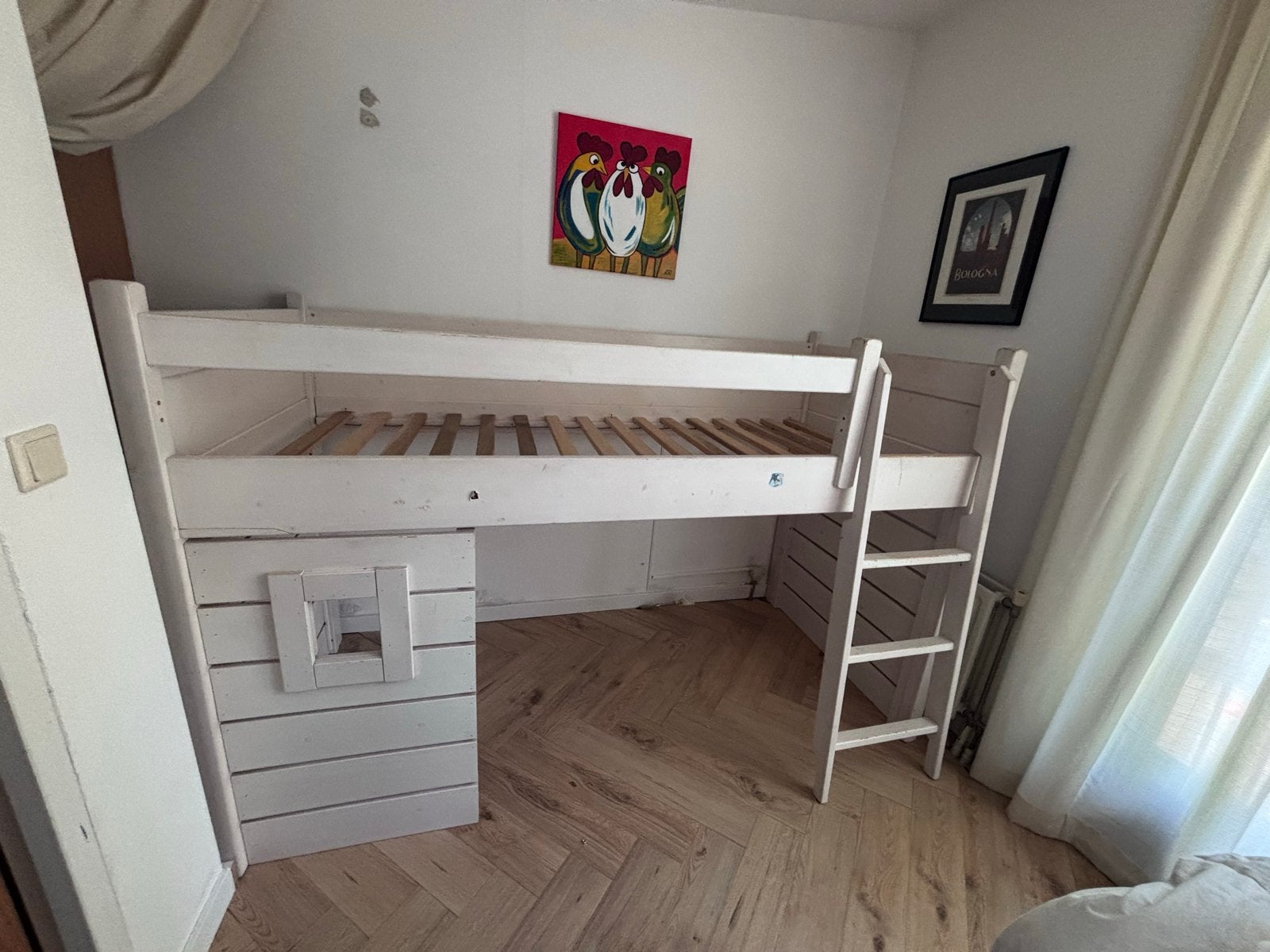 Halfhoogslaper met speelhuisje - Ideaal voor kinderkamer, Ophalen, Gebruikt, 90 cm, Eenpersoons