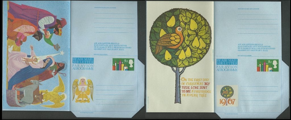 ENGELAND 1967 9d. Kerstmis Airletters, Greiner: 37-38, mint., Verzenden, Postfris