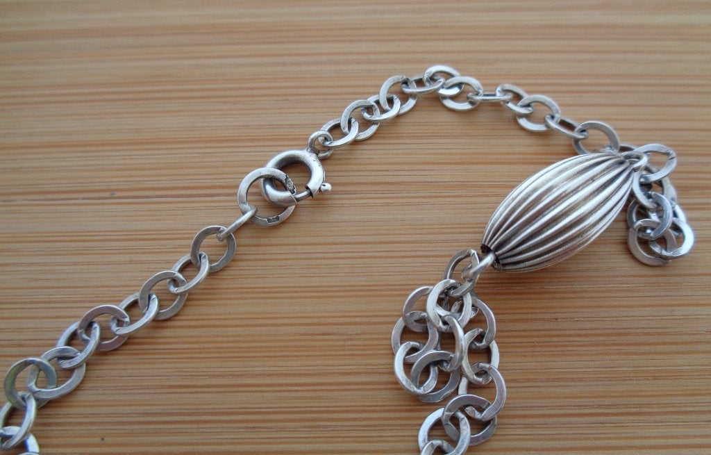zilveren lange ketting met mooie sier schakels [924], Sieraden, Tassen en Uiterlijk, Antieke sieraden, Verzenden, Zilver, Ketting