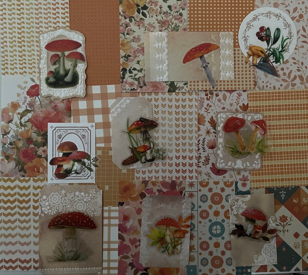 Scrapbooking met stickers paddenstoelen herfst, Verzenden, Nieuw, Versiering of Embellishment