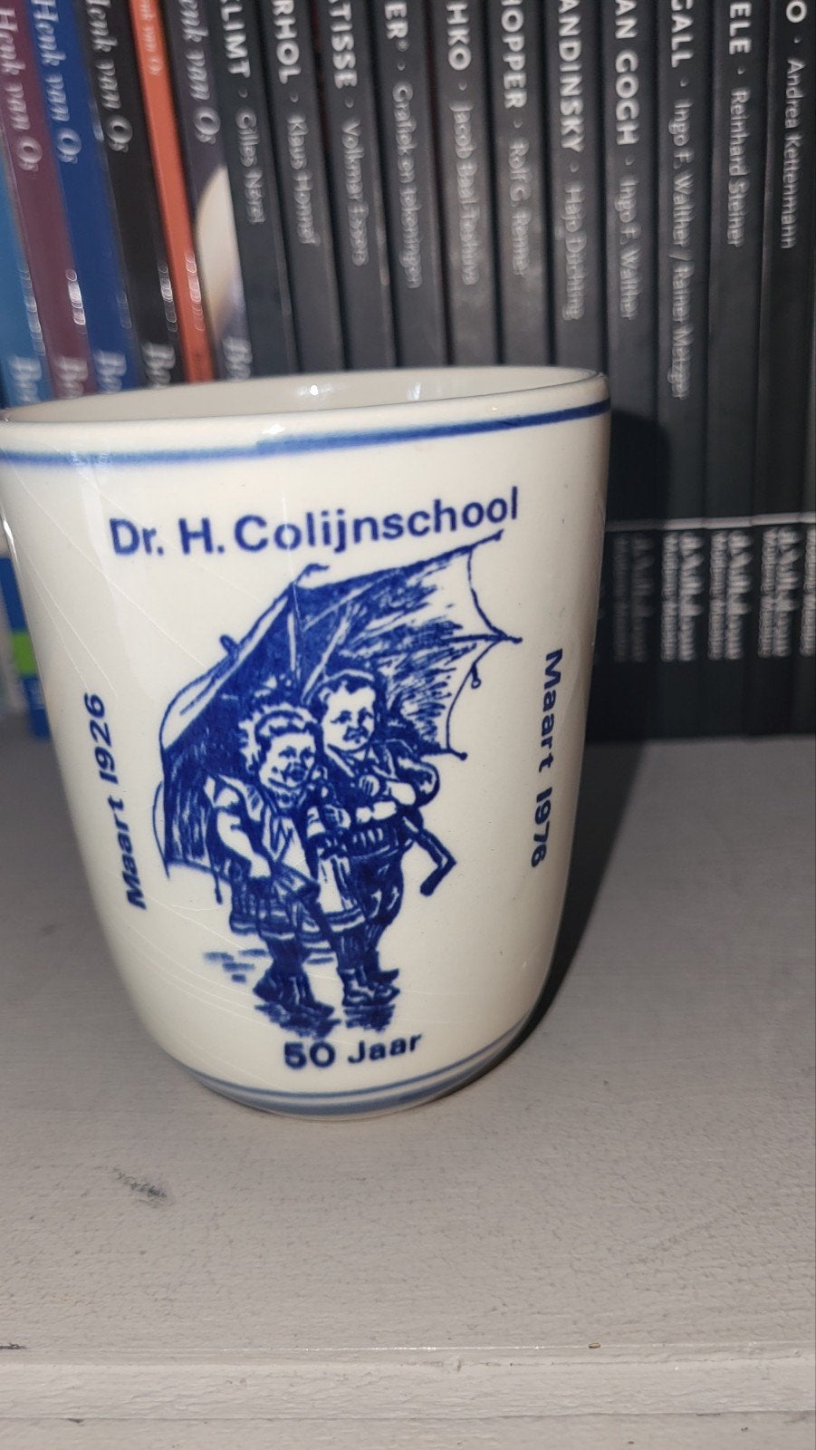 Delfts Blauw uniek Colijnschool 50 Jaar Mok, Ophalen of Verzenden