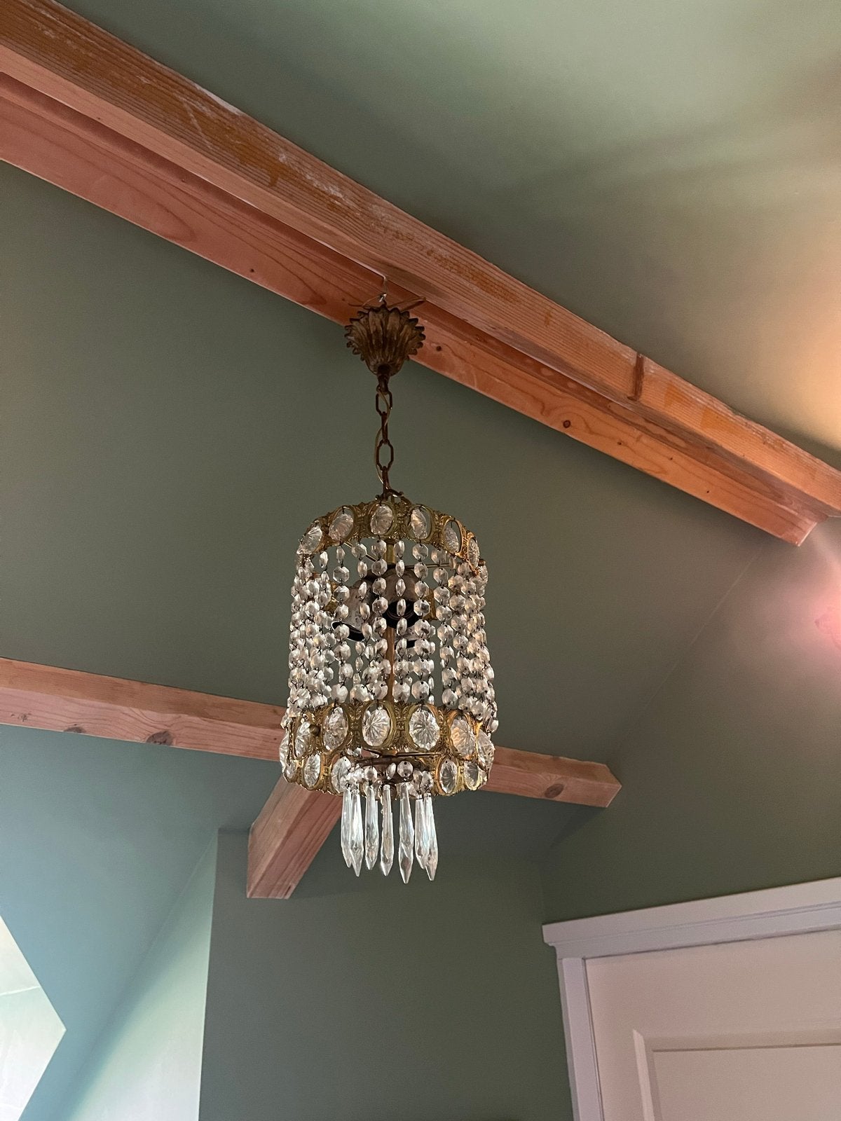 Vintage Kristallen Kroonluchter - Elegante Hanglamp, Ophalen of Verzenden, Gebruikt, Glas, E27 (groot)
