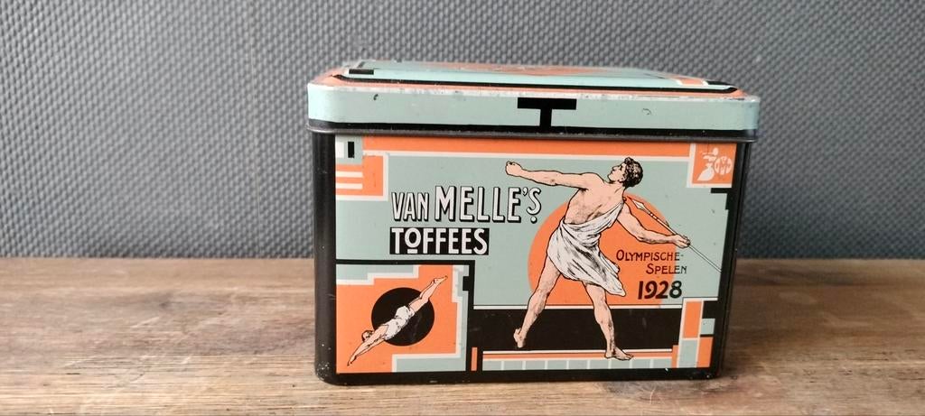 Van Melle Toffee Blik Olympische Spelen 1928 Vintage, Ophalen of Verzenden, Gebruikt, Overige, Overige merken