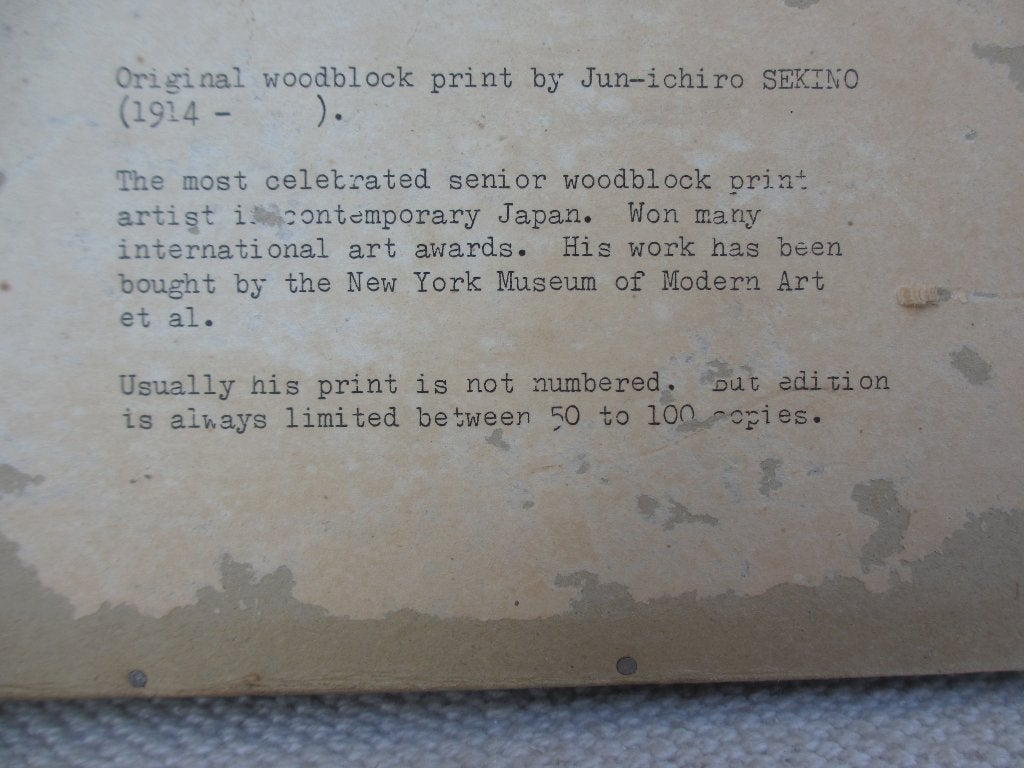 Junichiro Sekino houtsnede woodblock 1947, Antiek en Kunst, Overige typen, Ophalen of Verzenden, Japan, Meerkleurig