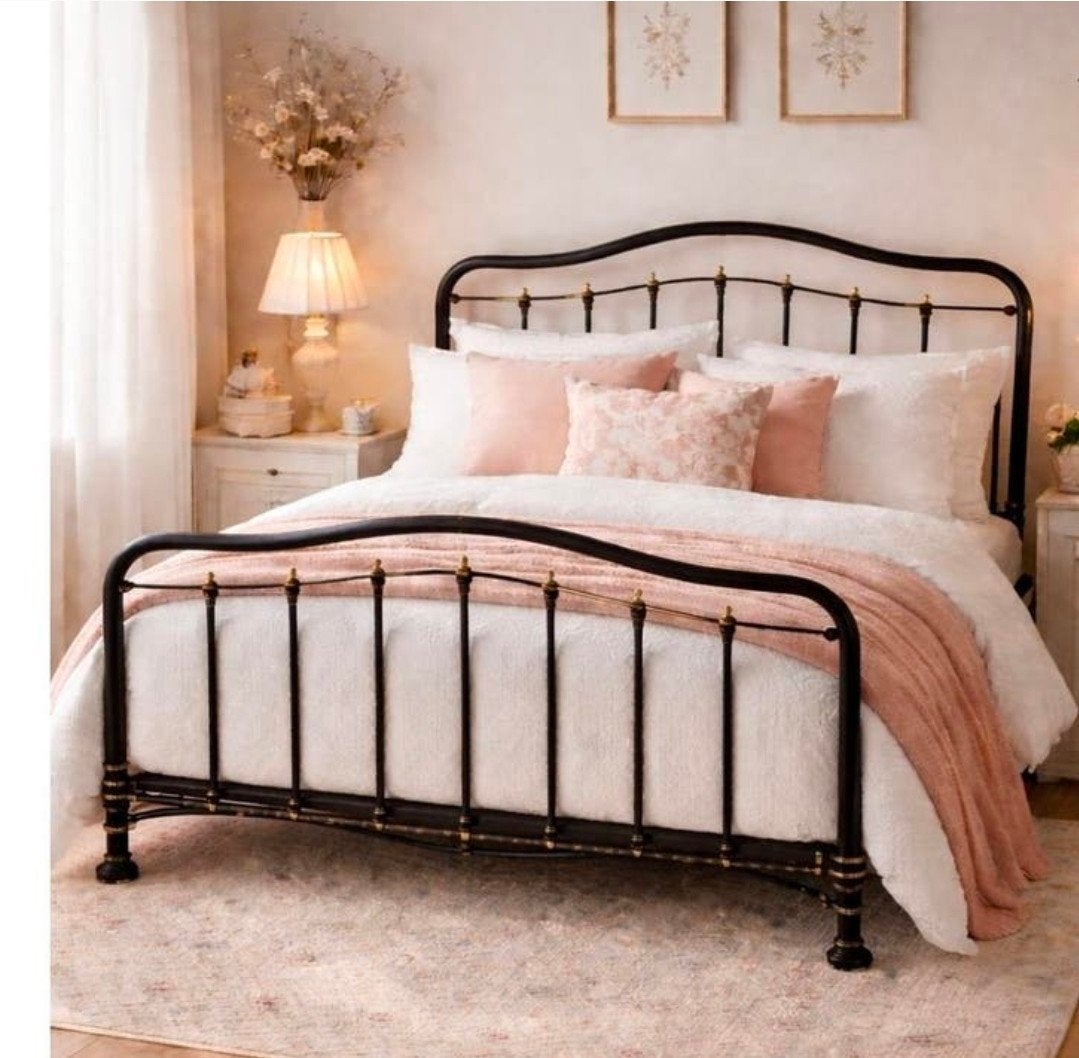 Antiek Franse spijlen bed met koper, Antiek en Kunst, Antiek | Meubels | Bedden, Ophalen of Verzenden