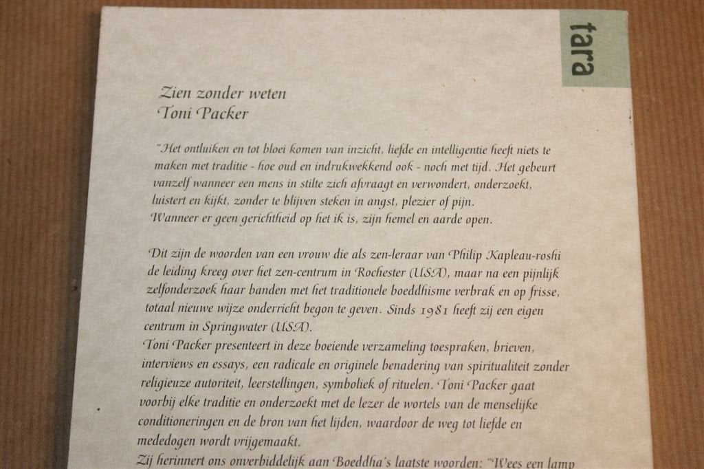 Zien Zonder Weten — Toni Packer, Boeddhistisch, Ophalen of Verzenden, Gelezen, Overige onderwerpen, Achtergrond en Informatie