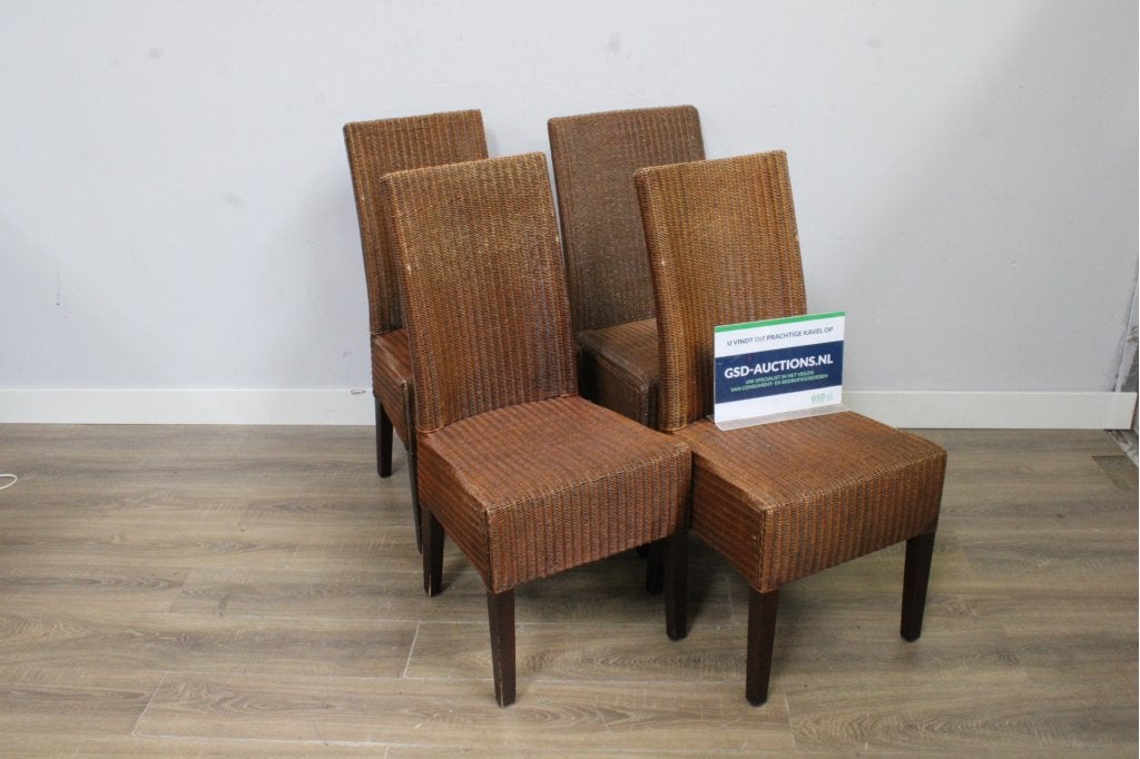 Set van 4 Gevlochten Lloyd Loom Eetkamerstoelen, Huis en Inrichting, Ophalen of Verzenden, Niet ingevuld, Niet ingevuld, Niet ingevuld