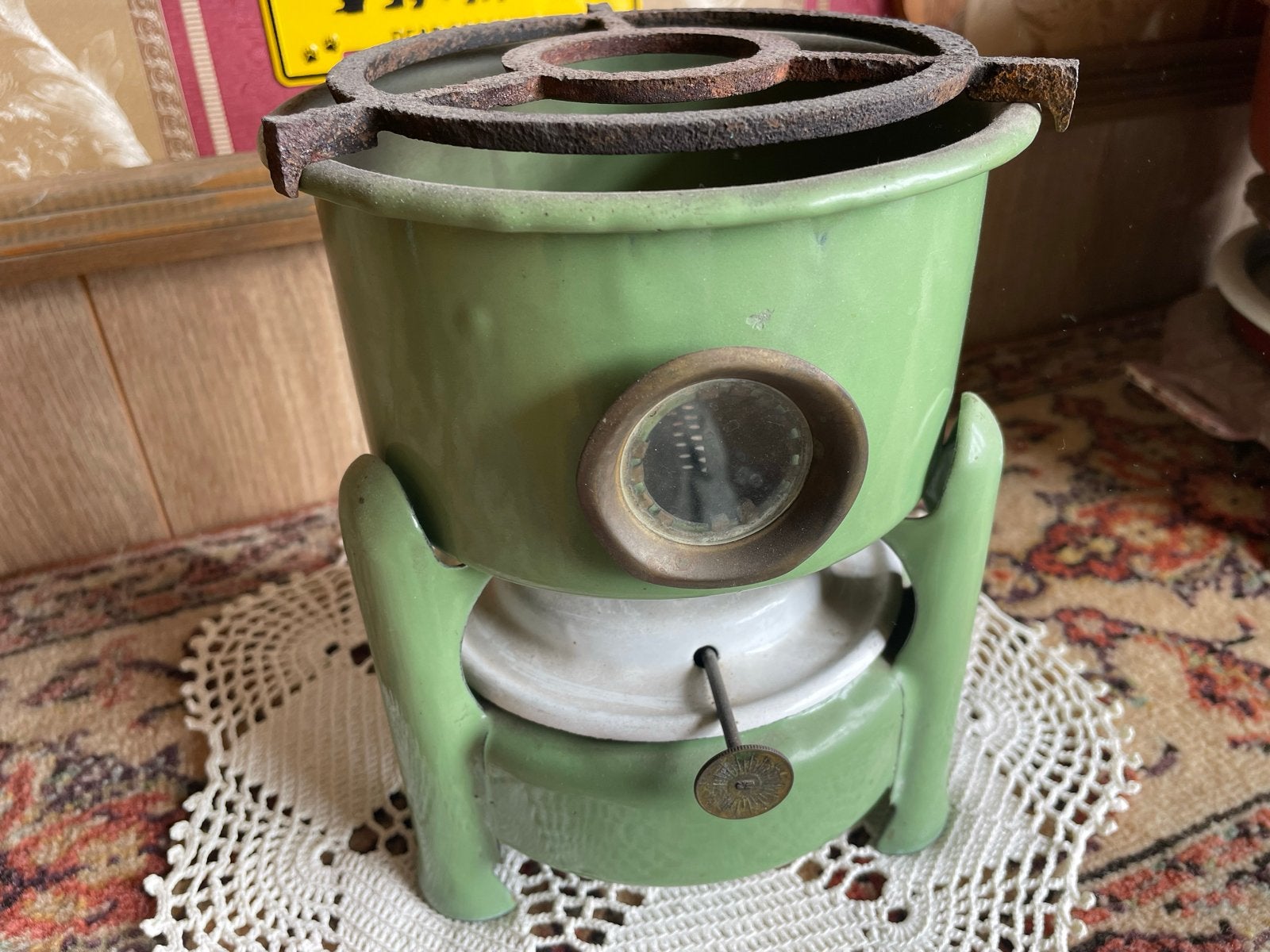 Vintage Groene Emaille Petroleum Kooktoestel, Ophalen of Verzenden