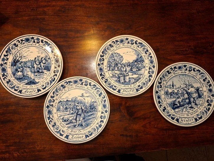 Set 4 Royal Goedewaagen Blue Delft Wandborden - Seizoenen, Ophalen