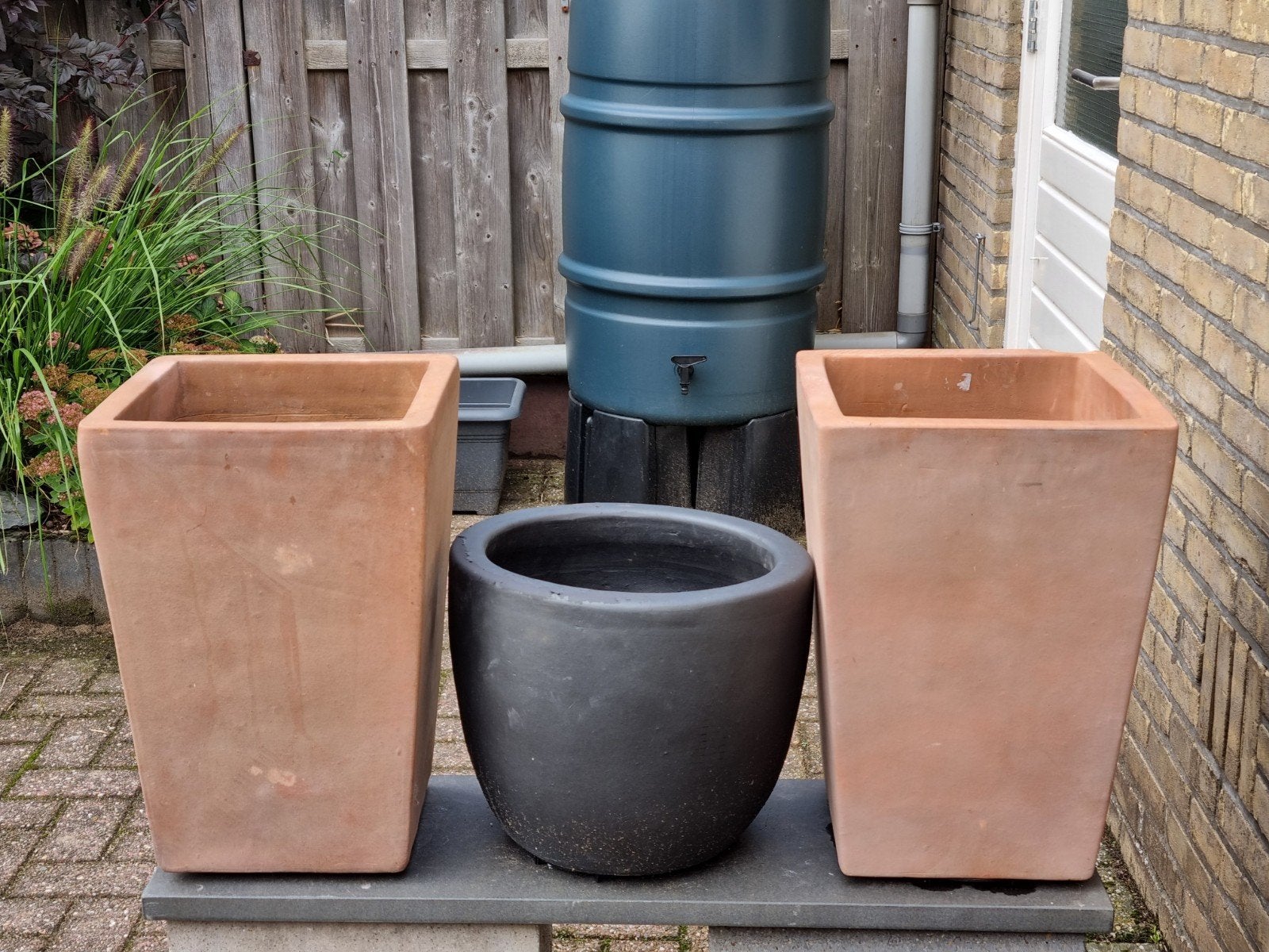 🔥 🔥  2 hoge Plantenbakken terracotta, Ophalen, Steen, Vierkant, Zo goed als nieuw