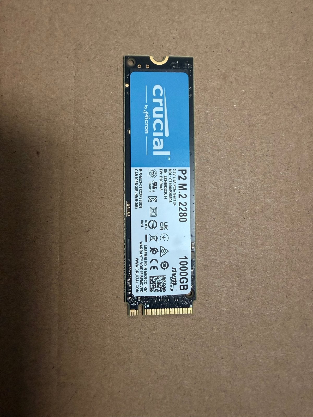 Crucial P2 M.2 2280 1TB NVMe SSD, Intern, Server, SSD, Ophalen of Verzenden
