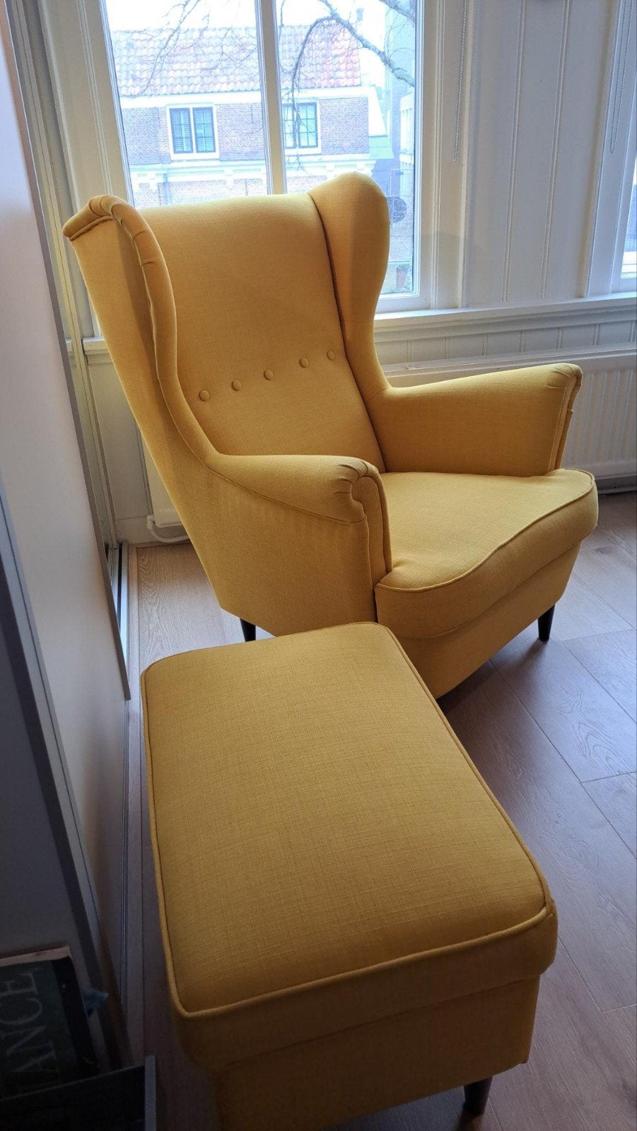 Gele oorfauteuil met voetenbank - Zo goed als nieuw, Ophalen, 75 tot 100 cm, Zo goed als nieuw, Klassiek, Modern, Comfortabel