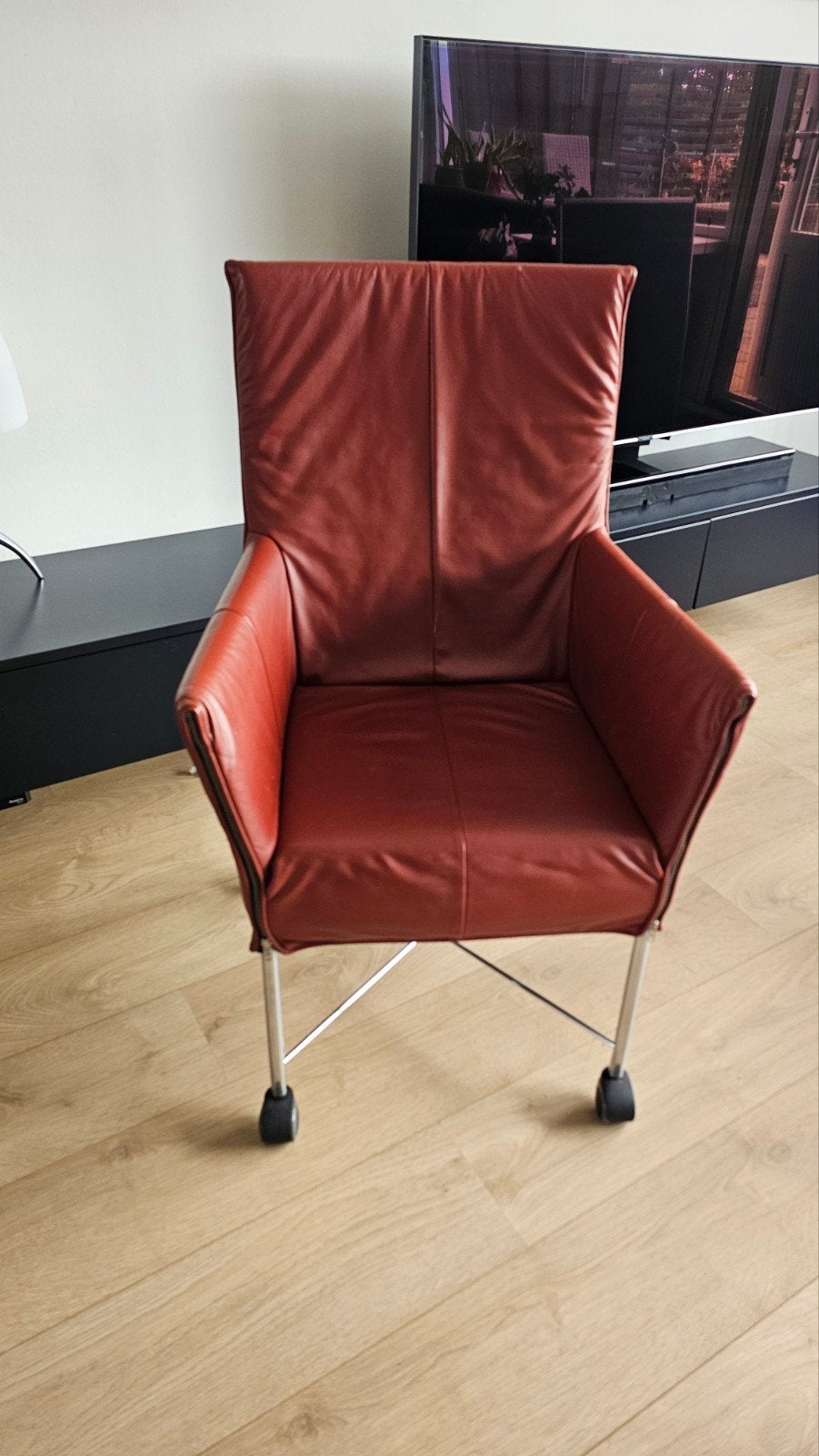 5 Montis Chaplin leren stoelen met wieltjes, Huis en Inrichting, Stoelen, Ophalen, Gebruikt, Vijf, Zes of meer stoelen, Leer
