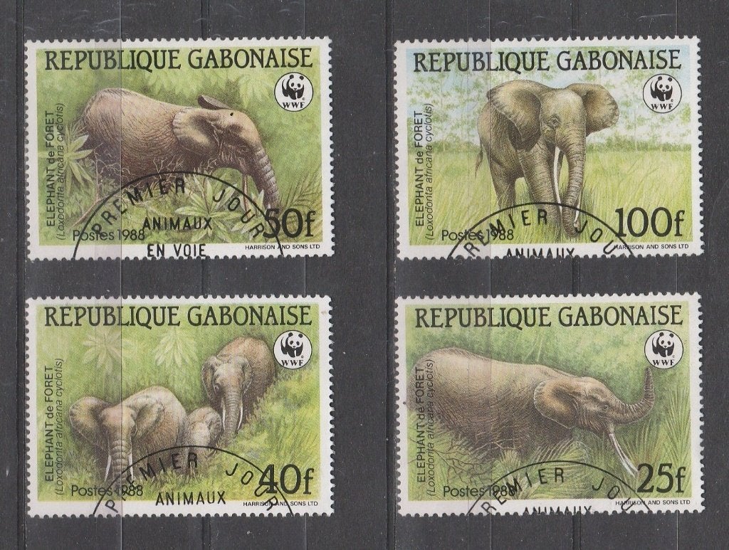 WWF = OLIFANTEN = sv4st GABONAISE-W132, Verzenden, Gestempeld, Dier of Natuur