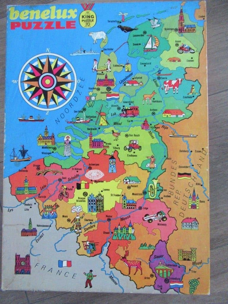 Benelux puzzel ( uit de jaren 80), Ophalen of Verzenden, Meer dan 50 stukjes, Gebruikt