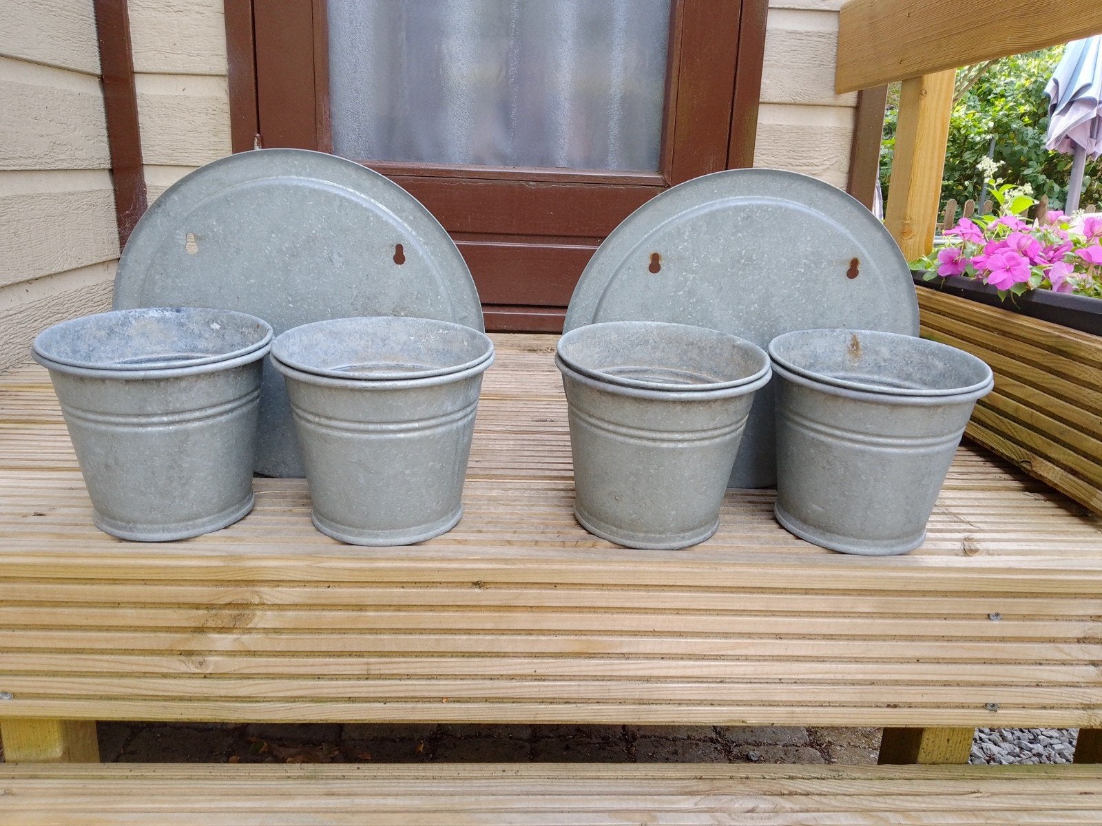 zinken planten potjes / hanger, Tuin en Terras, Ophalen of Verzenden, Rond, Balkon, Minder dan 30 cm