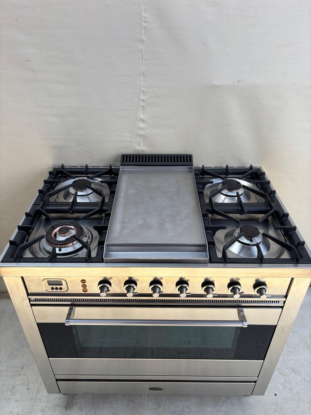 Boretti RVS fornuis – 4 pits + frytop gasoven met hetelucht, Ophalen, 60 cm of meer, 4 kookzones, Zo goed als nieuw