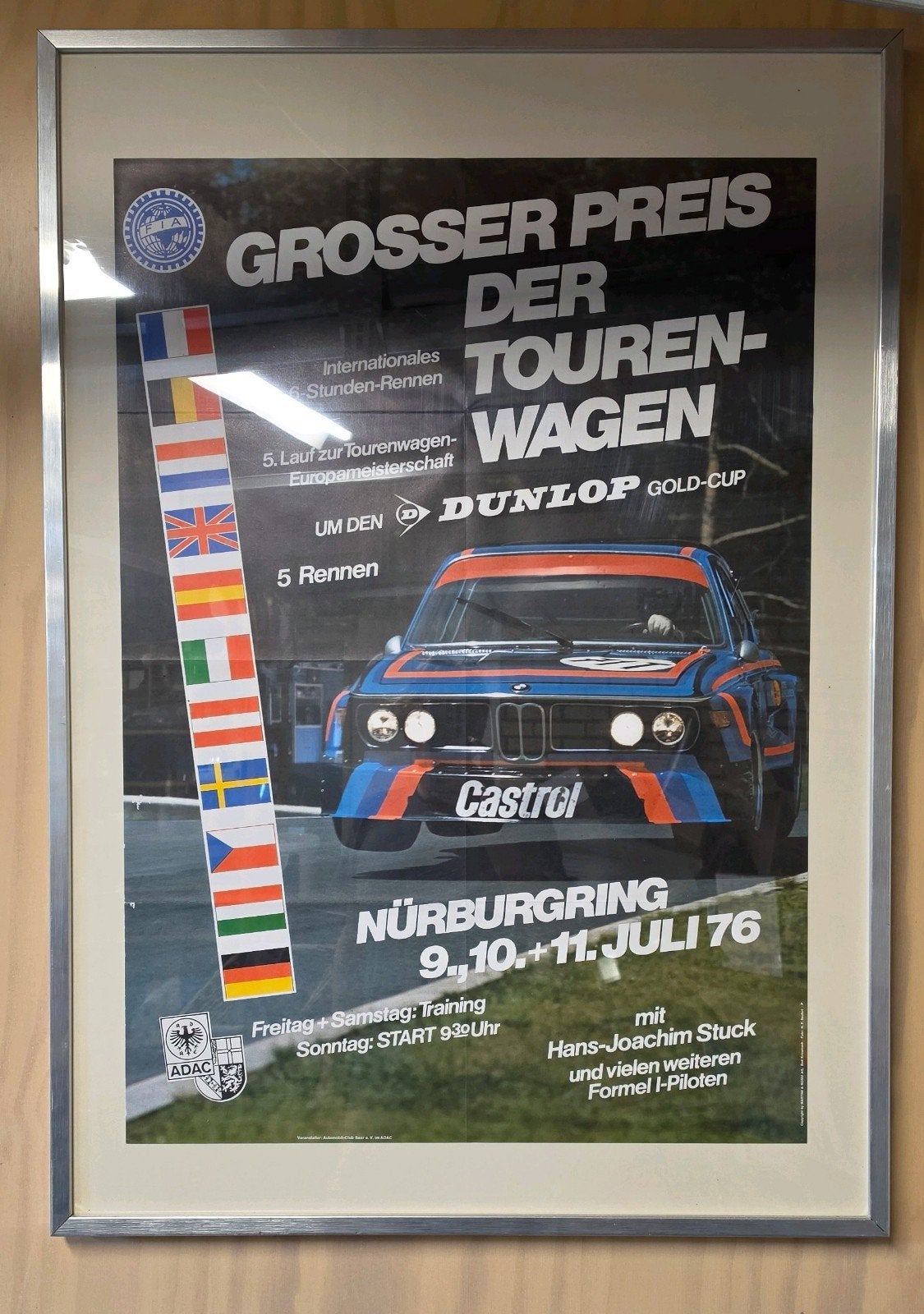 Originele BMW 3.0 CSL Toerwagen Poster Nürburgring 1976, Ophalen of Verzenden, A1 t/m A3, Met lijst