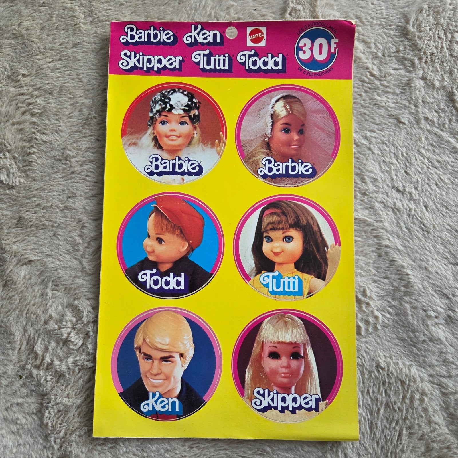 Vintage Barbie stickervel 1970s Mattel 6 stickers, Verzamelen, Ophalen of Verzenden, Zo goed als nieuw