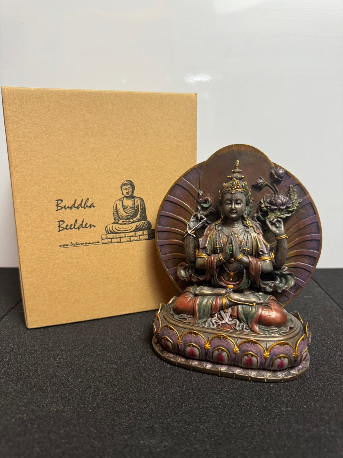 Guanyin godin beeld met vier armen - bronslook metaal, Ophalen of Verzenden, Zo goed als nieuw
