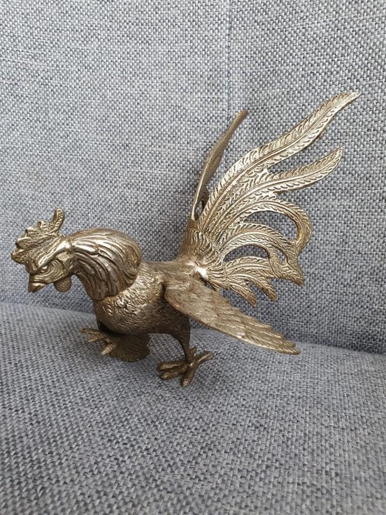 Beeld koperen vechthaan - 12cm - Midden 20e eeuw, Verzenden