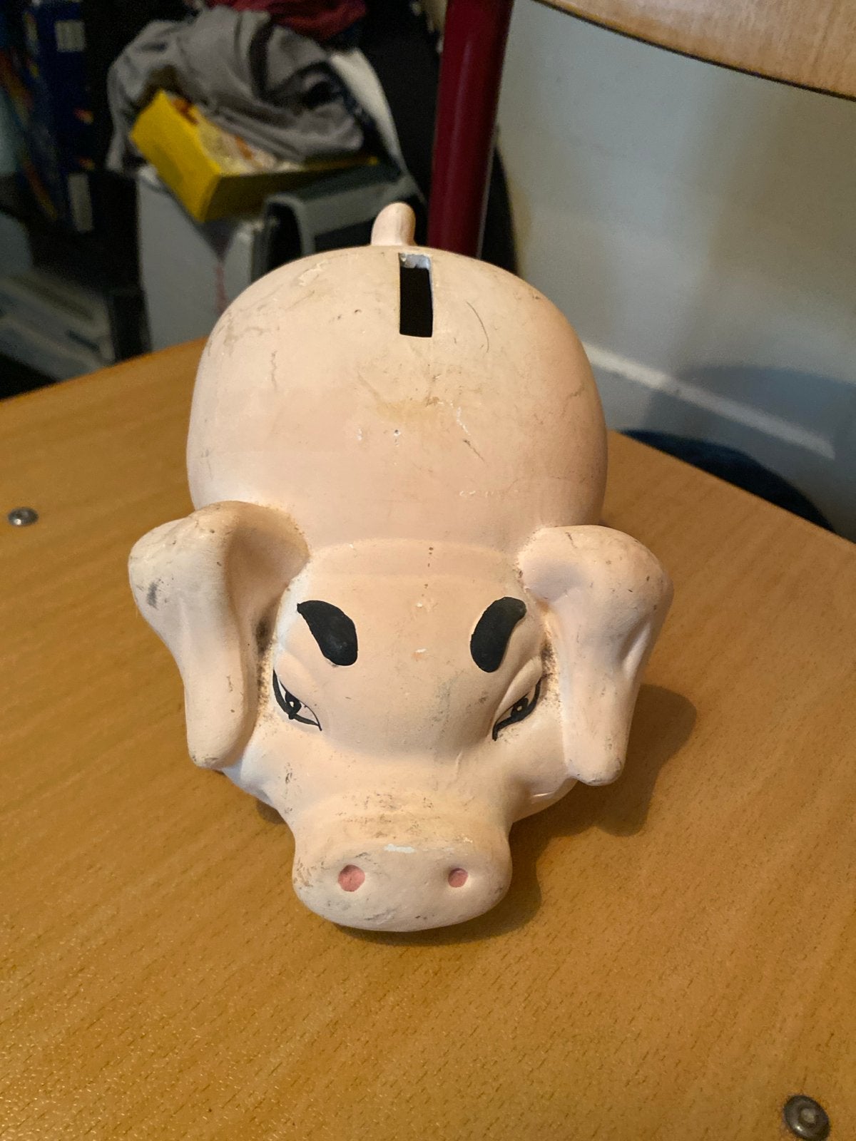 Vintage spaarpot varken - opknapper voor de liefhebber, Verzamelen, Ophalen of Verzenden, Gebruikt, Steen, Aardewerk of Keramiek