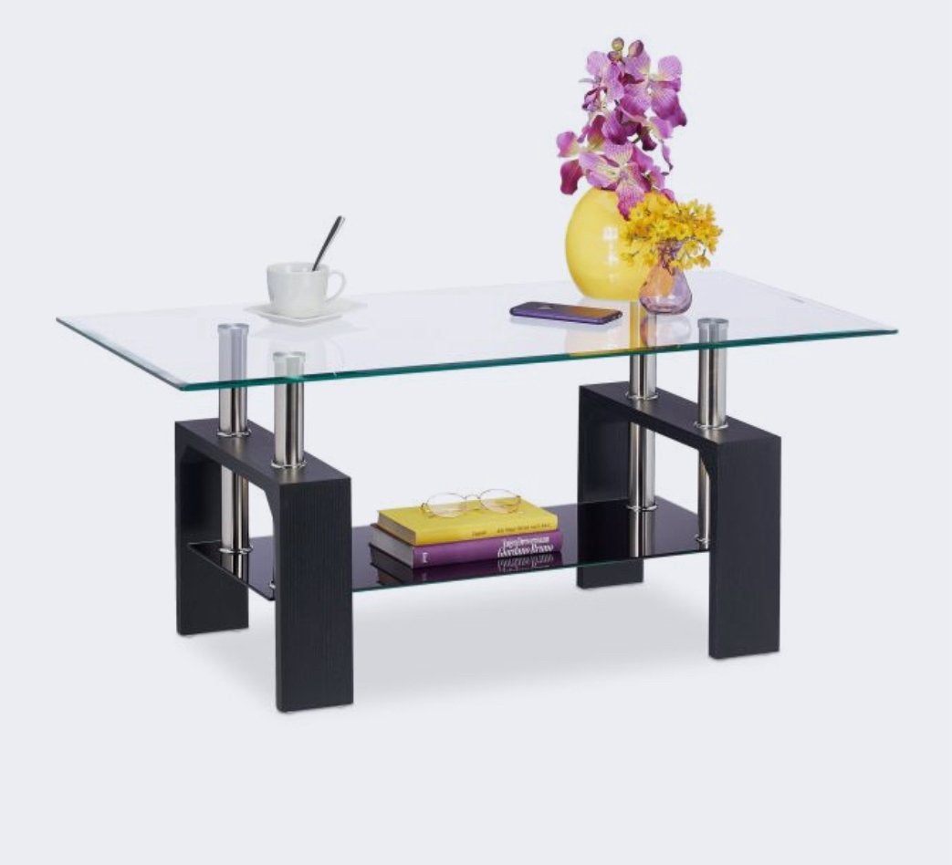 Salontafel glas/hout zwart, Huis en Inrichting, Ophalen, Nieuw