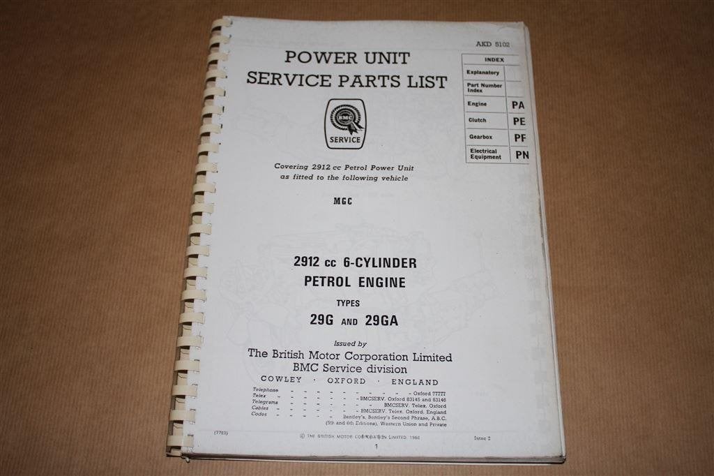 MGC Power Unit Service Parts List - Oldtimer, Auto diversen, Ophalen of Verzenden