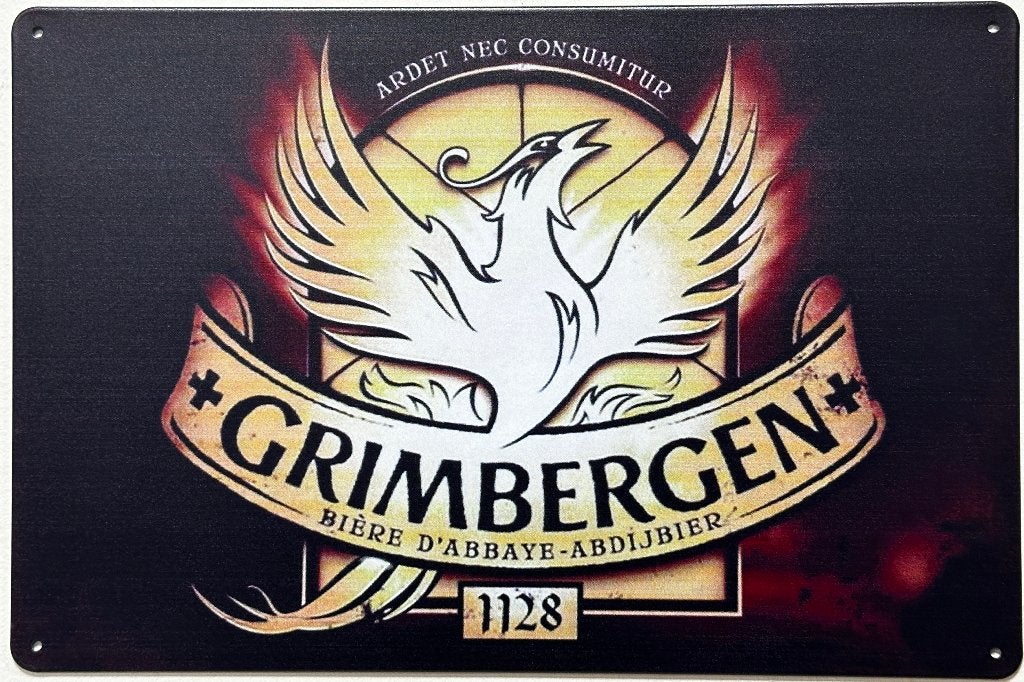 Grimbergen bier logo reclamebord van metaal wandbord deco, Ophalen of Verzenden, Nieuw, Reclamebord, Plaat of Schild, Overige merken