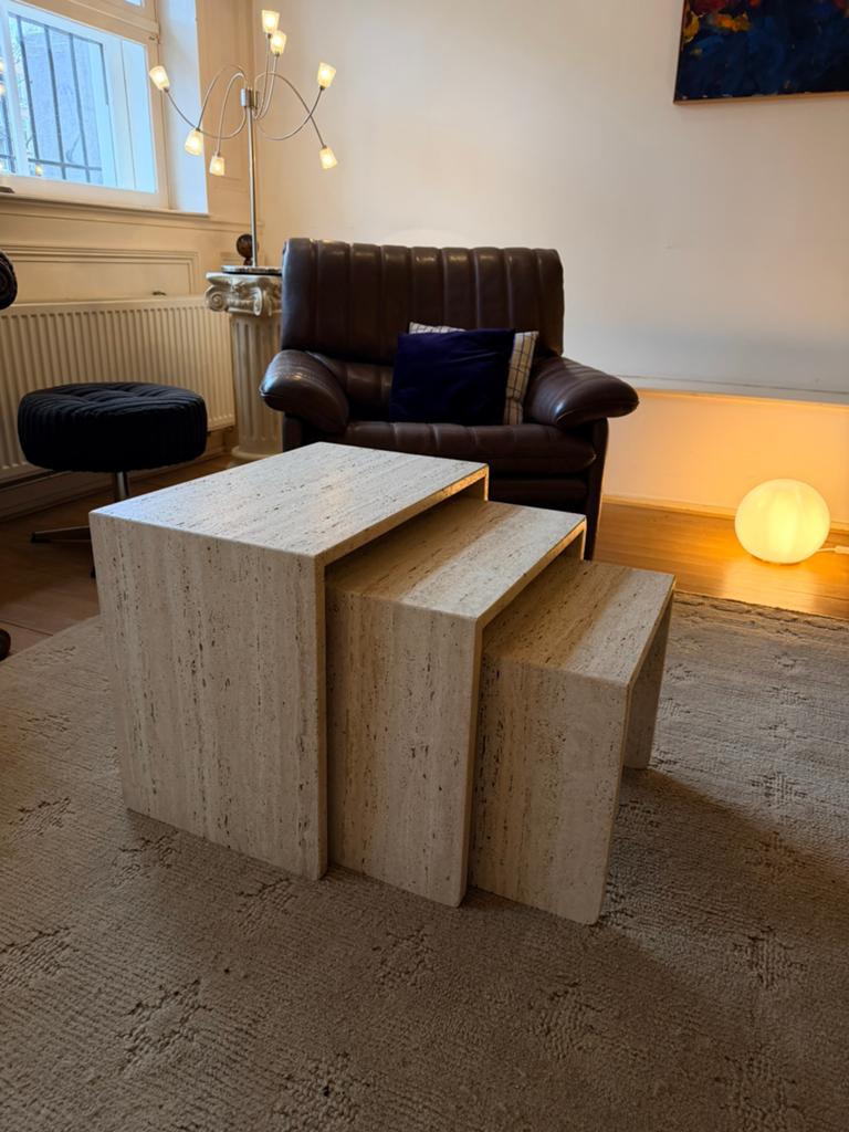 Travertin bijzettafels, Huis en Inrichting, Ophalen, Minder dan 45 cm, Minder dan 55 cm, Zo goed als nieuw