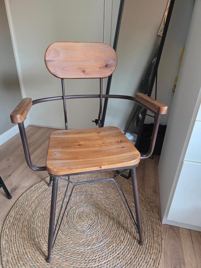 Industriële stoel met houten zitting en rugleuning, Ophalen, Bruin, Zo goed als nieuw, Eén