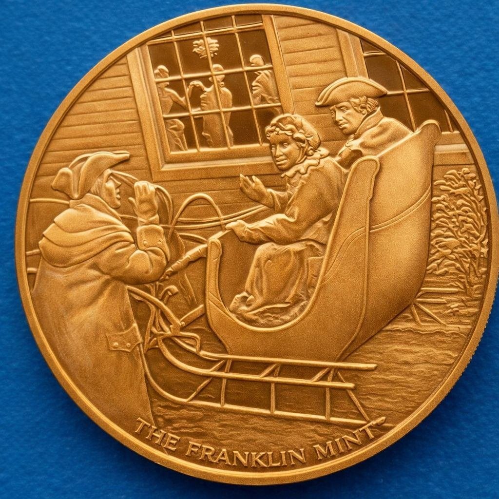 Franklin Mint Kerstkaartmedaille - Holiday Gala 1975, Verzenden, Brons, Buitenland
