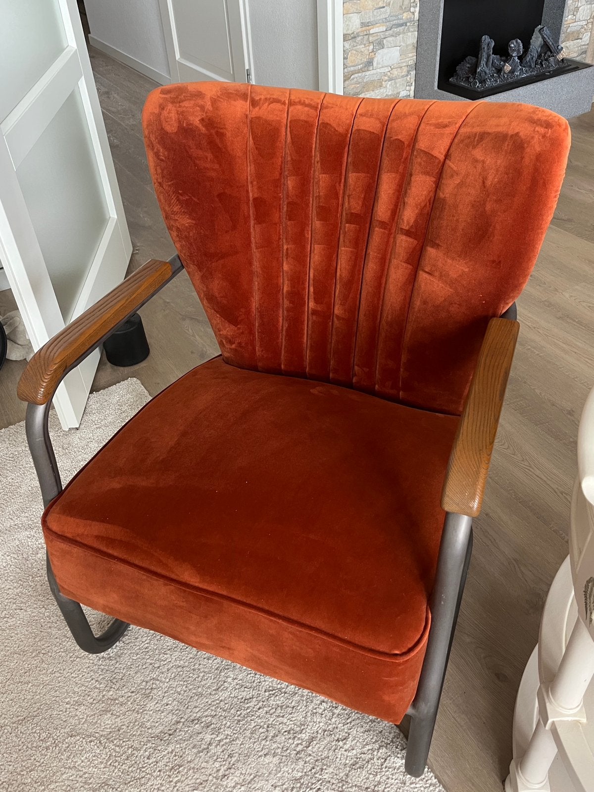 Zo goed als nieuw fauteuil, mooie stof roestoranje-rood, Ophalen, Minder dan 75 cm, Zo goed als nieuw, Stof