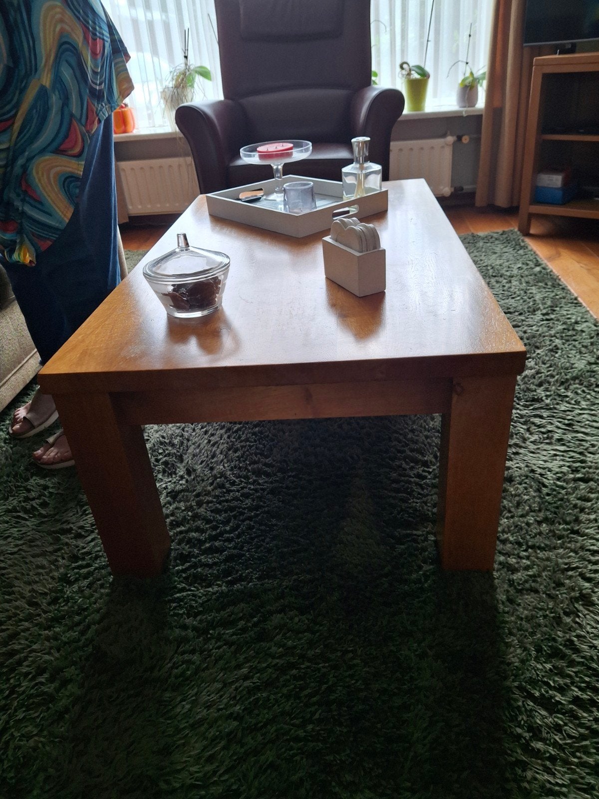 salontafel van handgemaakte eikenhout H 45 B 70 L120 cm, Ophalen, 100 tot 150 cm, Eikenhout, 50 tot 100 cm