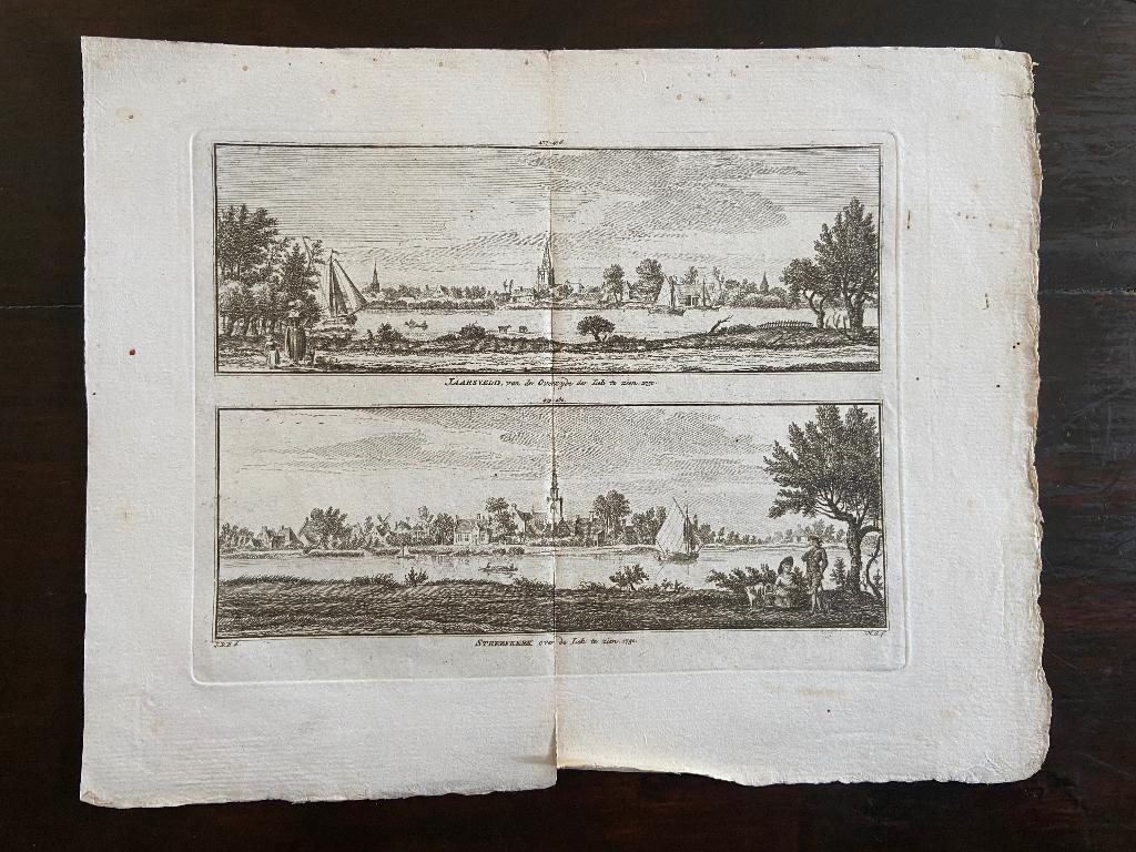 Jaarsveld en Streefkerk van de Overzyde van de Lek  in 1750., Origineel, Ophalen of Verzenden, Gravure, 15 cm