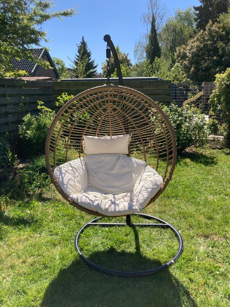 Egg chair ei stoel hangstoel xenos inclusief standaard, Huis en Inrichting, Ophalen, Gebruikt, Bruin, Stof
