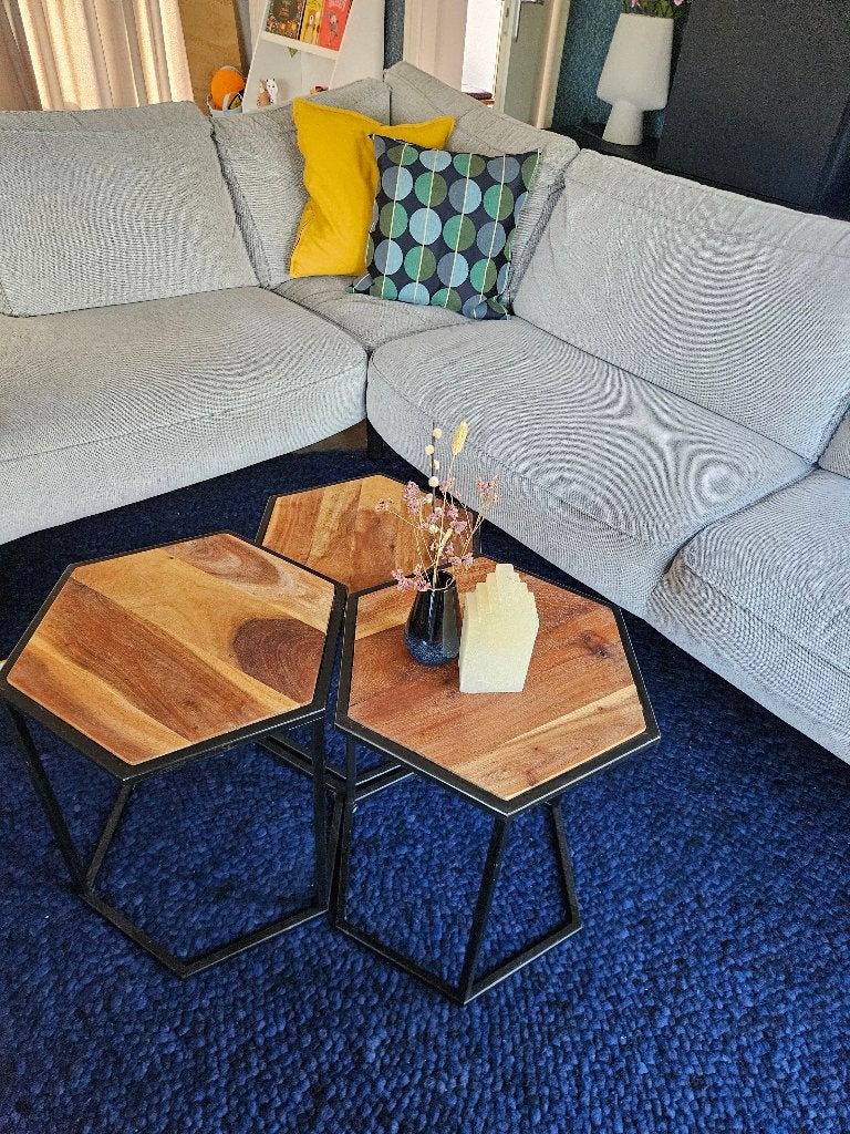 Set 3 bijzettafels YUNIQ Mumbai – mangohout / zwart metaal, Minder dan 50 cm, Minder dan 50 cm, Zo goed als nieuw, Overige vormen