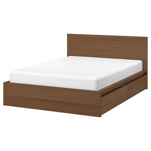 IKEA Malm bed 140x200 met 2 lades en lattenbodems, Gebruikt, Bruin, Tweepersoons, 200 cm