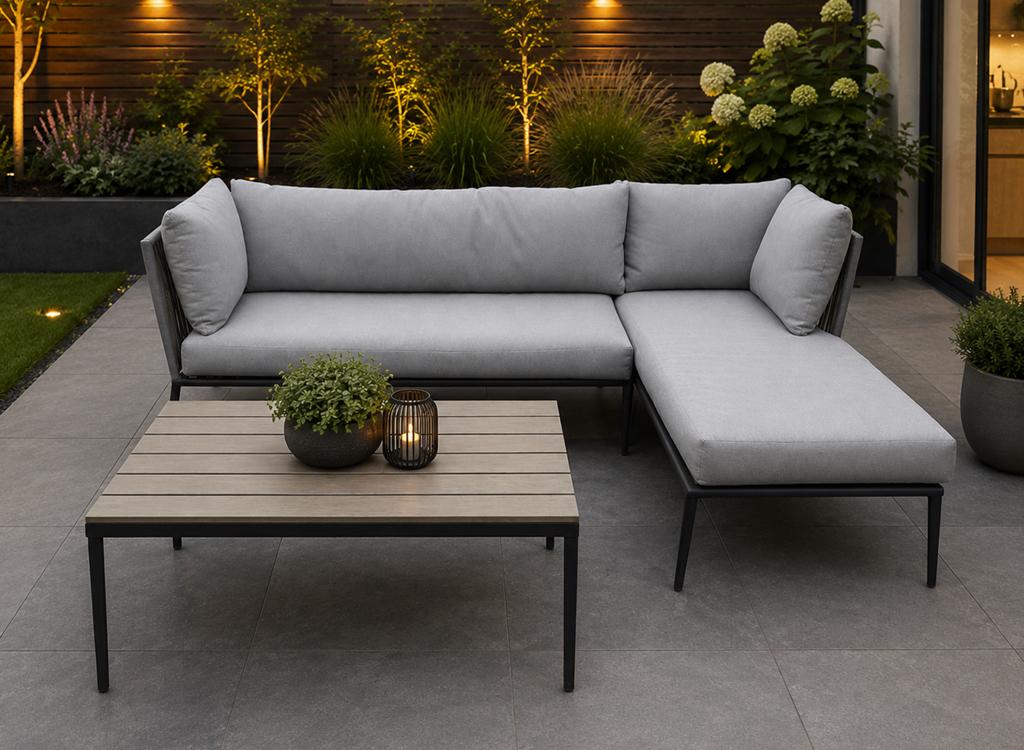 Moderne Loungeset Hoekbank + bezorgoptie, Tuin en Terras, 4 zitplaatsen, Aluminium, Ophalen of Verzenden, Zo goed als nieuw