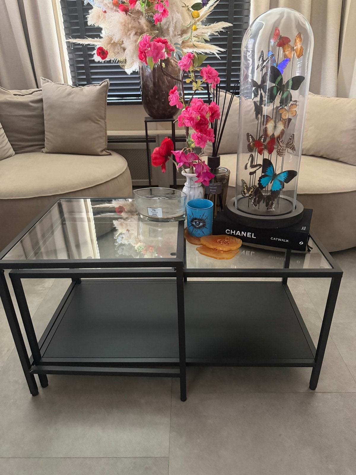 IKEA Glazen Salontafel met Zwart Metalen Frame, 100 tot 150 cm, Vierkant, Minder dan 50 cm, 50 tot 100 cm