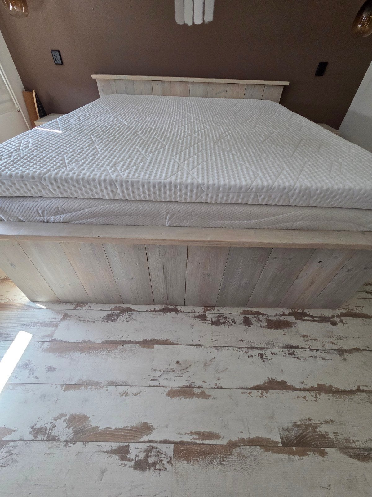 Tweepersoonsbed van steigerhout met opbergruimte, Huis en Inrichting, Ophalen, Gebruikt, Overige kleuren, Tweepersoons