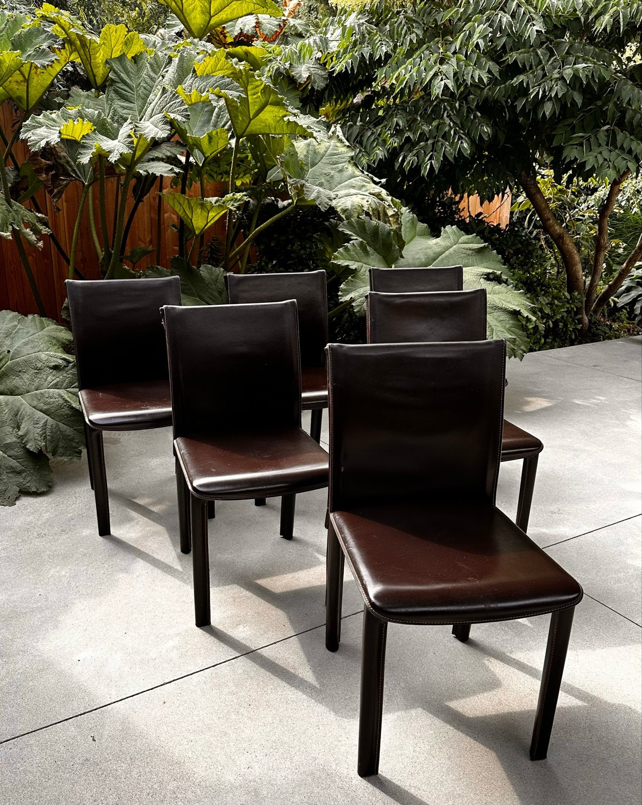 Set van 6 Arper Catifa 40 eetkamerstoelen - Bruin zadelleer, Ophalen, Gebruikt, Bruin, Leer